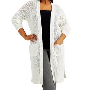 Express Women's White 3/4 Sleeve Open Front Cardigan Sweater M